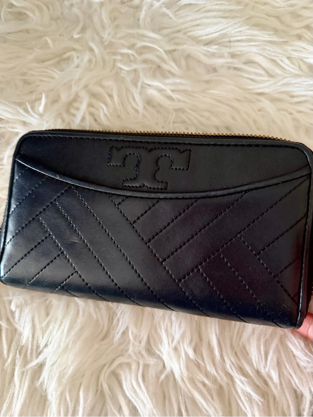 Tory Burch Black Quilted Leather Zip Around Continental Long Wallet
